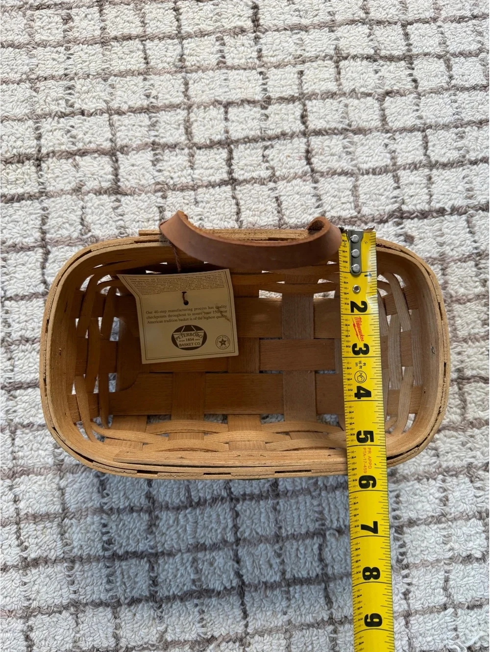 Vintage Peterboro Small Woven Cottage core grandma farmhouse basket w/ leather